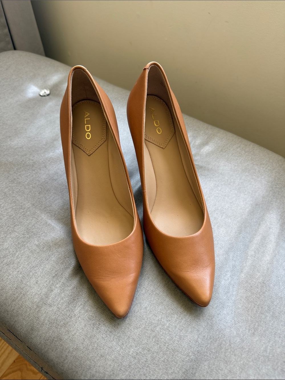 ALDO Women's Tan Leather Pointed-Toe Pumps